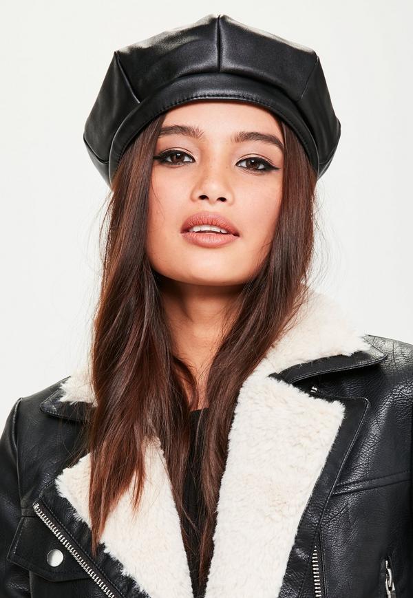 black-faux-leather-beret